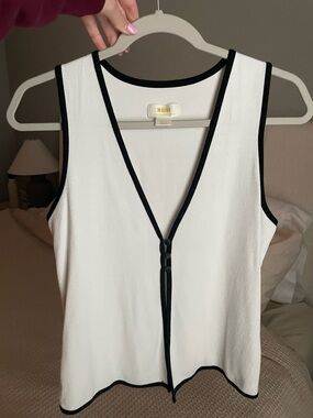 Maeve White V-Neck Tank with Black Trim